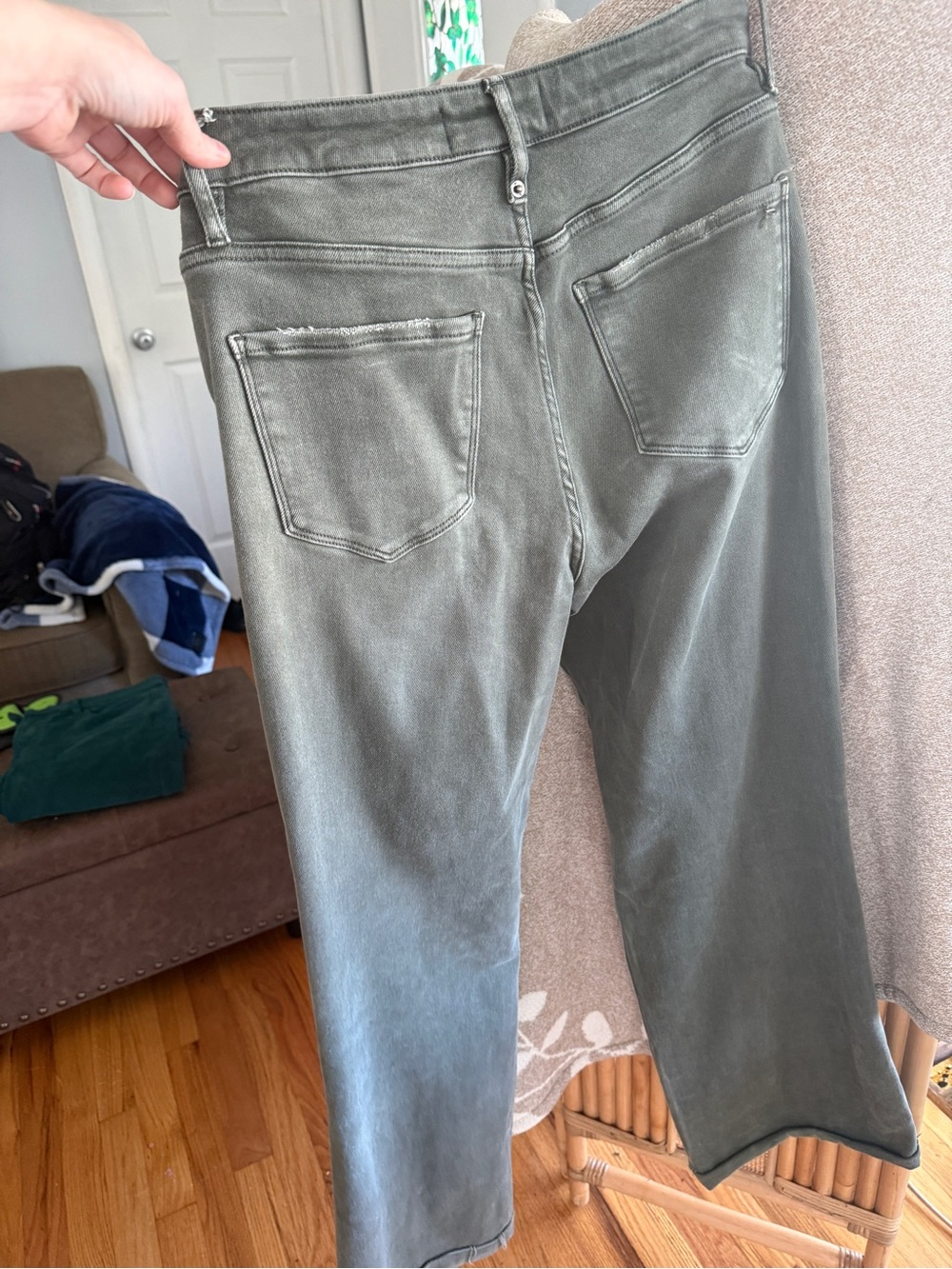 Olive Green Distressed Wide-Leg Jeans - Picture 5 of 7